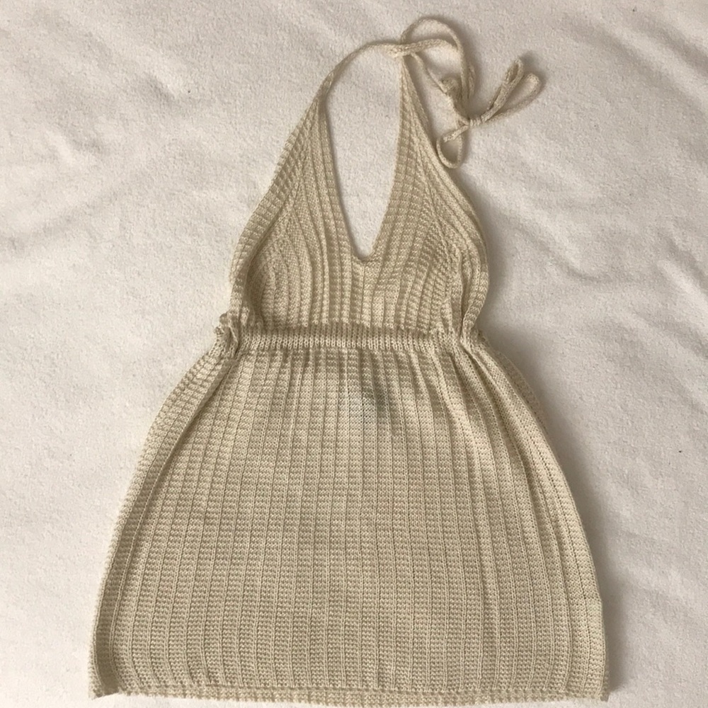 Beige Knitted Babydoll Halter Top